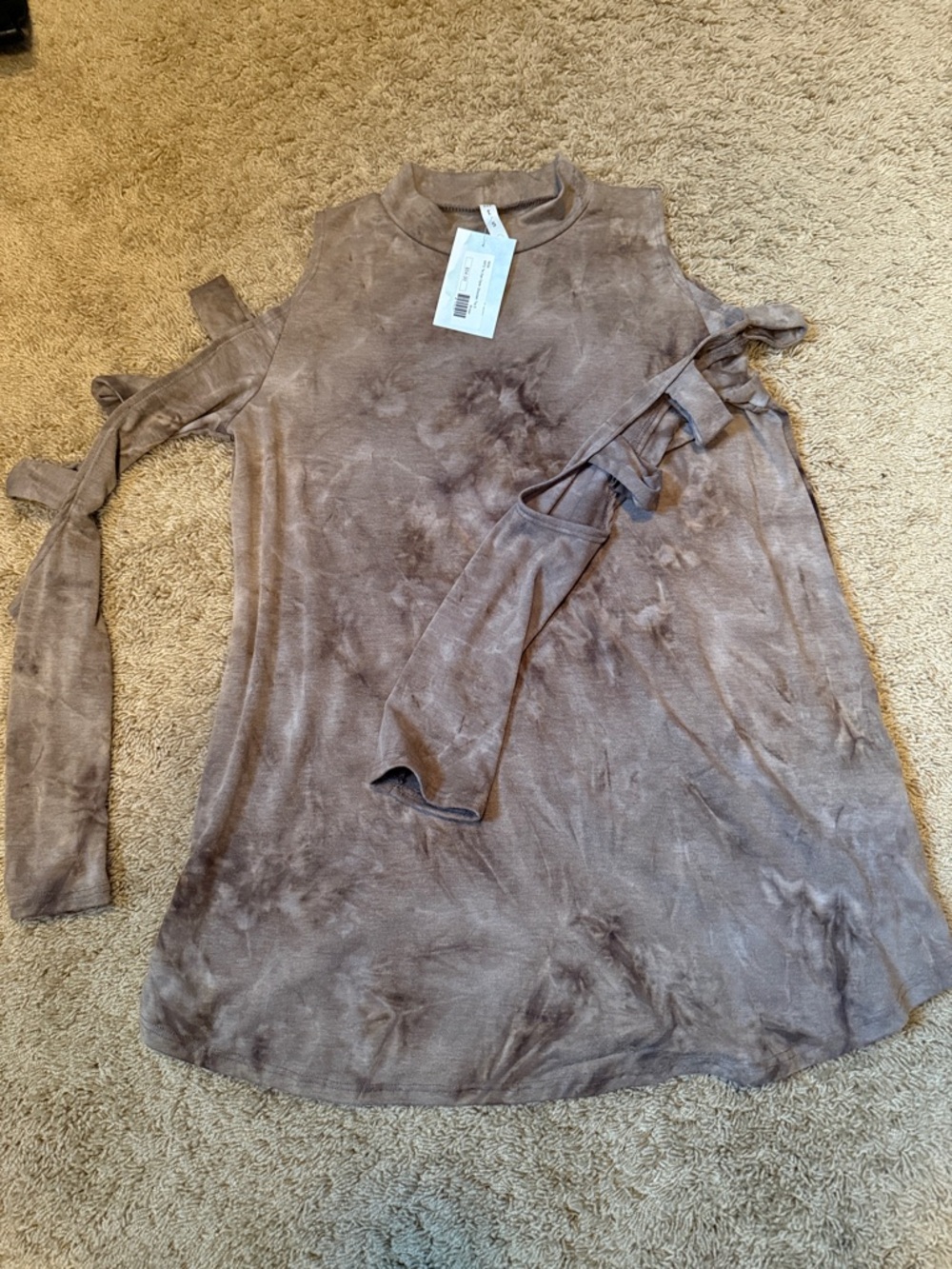 mts Taupe Tie-Dye Cold-Shoulder Tunic